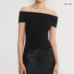 Aritzia Off-Shoulder Sculpt Knit Black Top